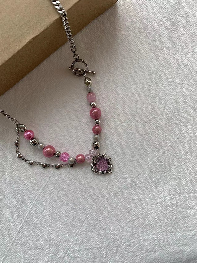 pink pink love long necklace