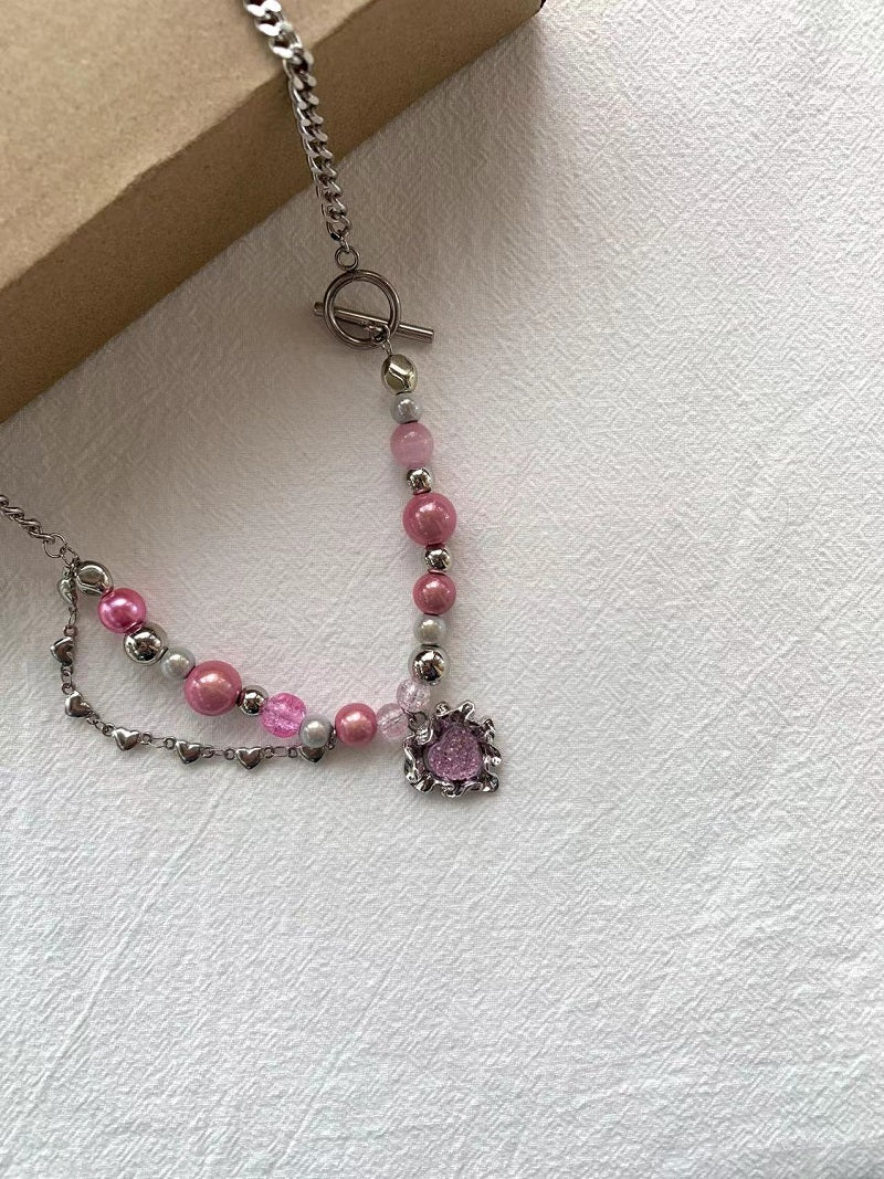 pink pink love long necklace