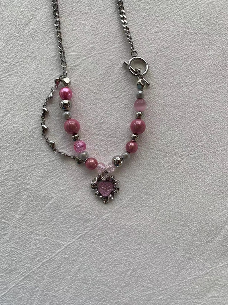 pink pink love long necklace