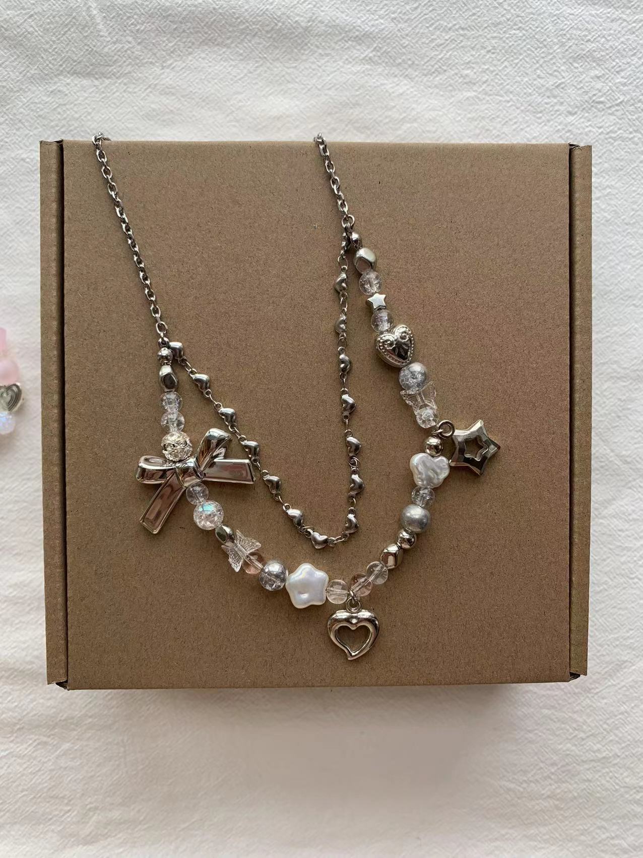 star love bow y2k cute necklace