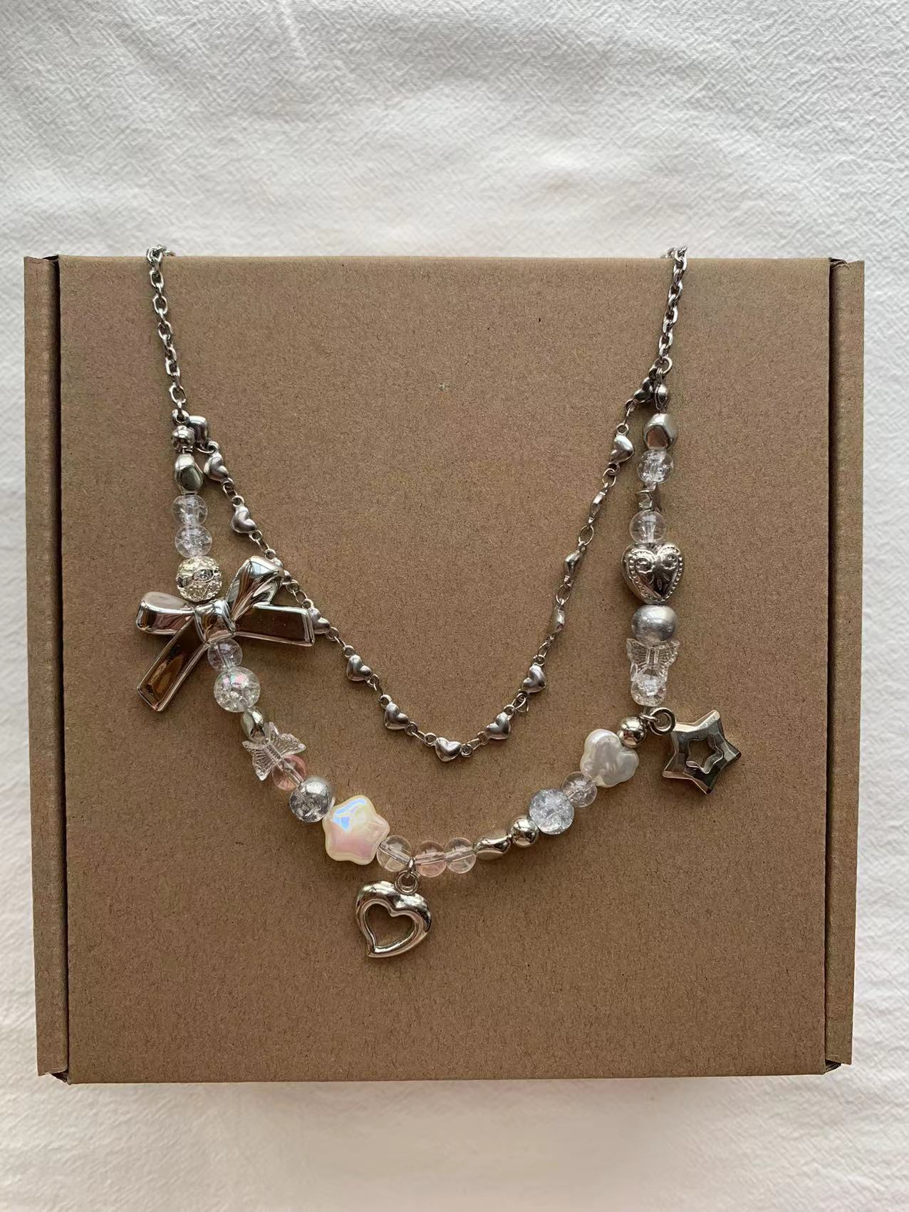 star love bow y2k cute necklace