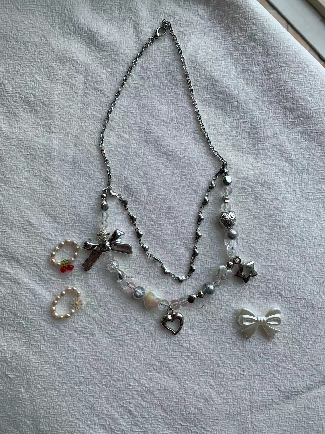 star love bow y2k cute necklace