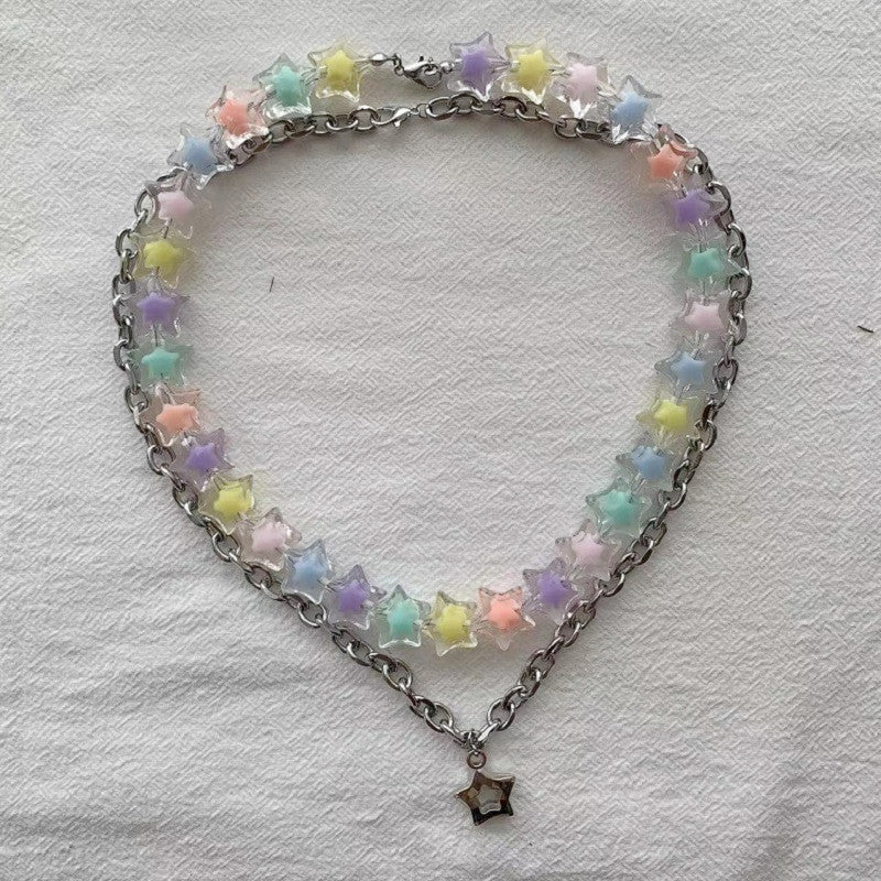 Color pentagram two pieces necklace