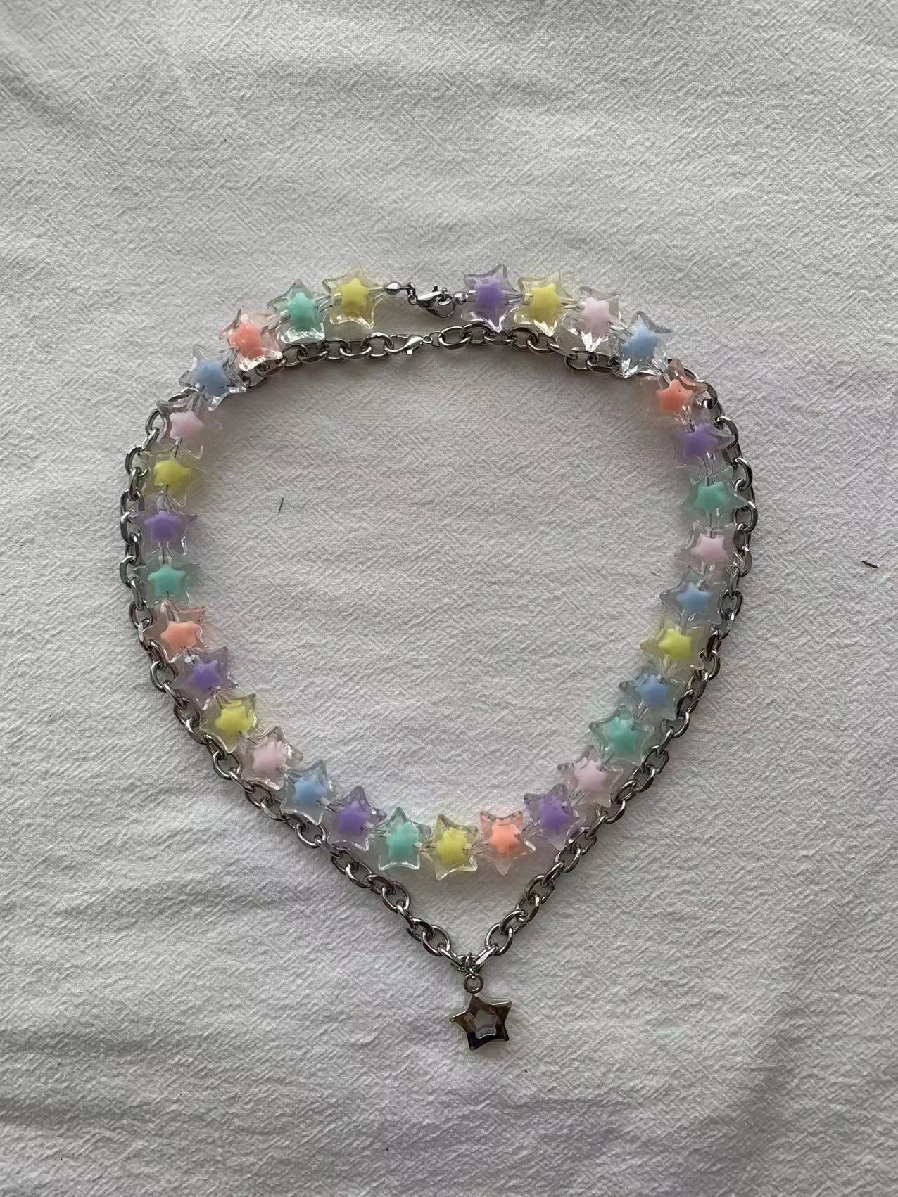 Color pentagram two pieces necklace