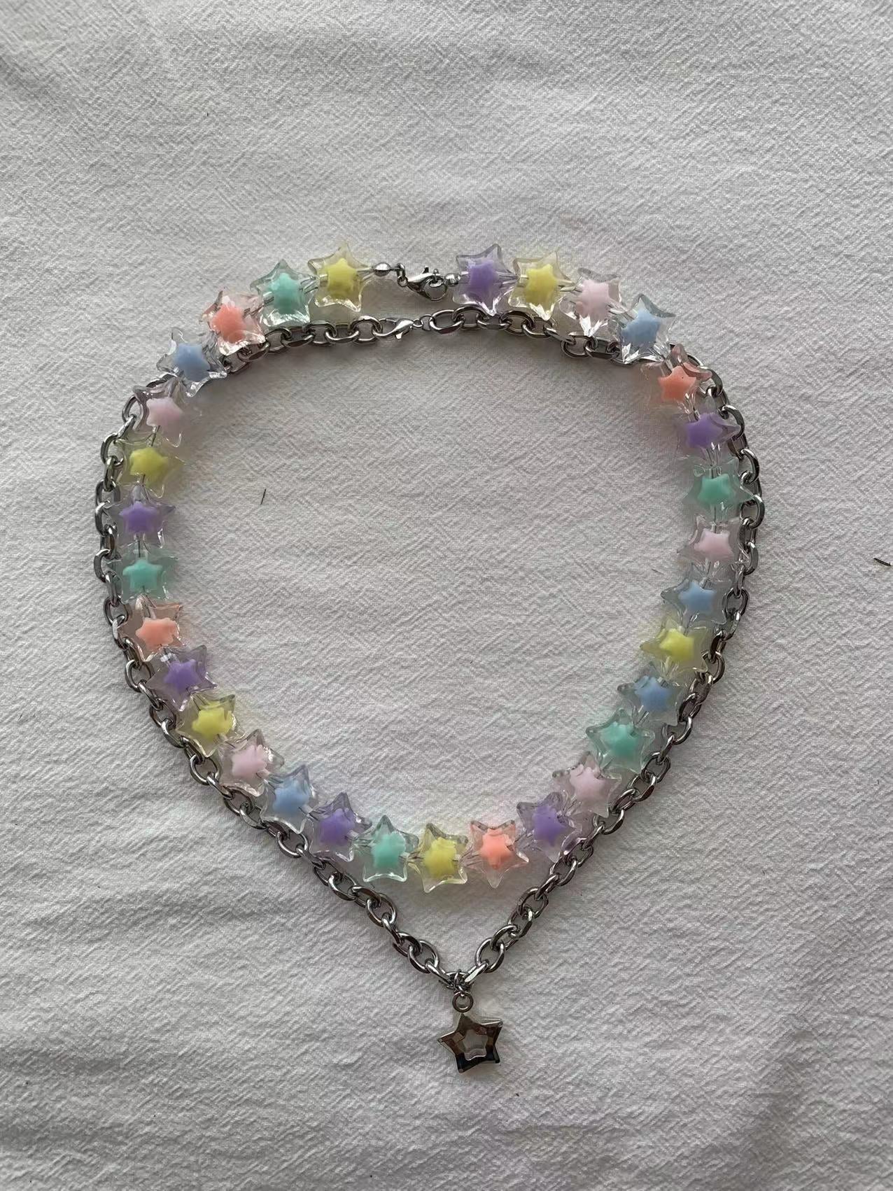 Color pentagram two pieces necklace
