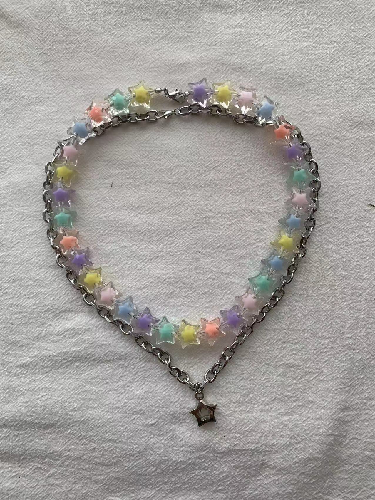 Color pentagram two pieces necklace