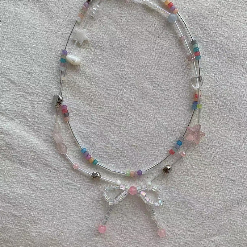 pink bow Two piece set necklace