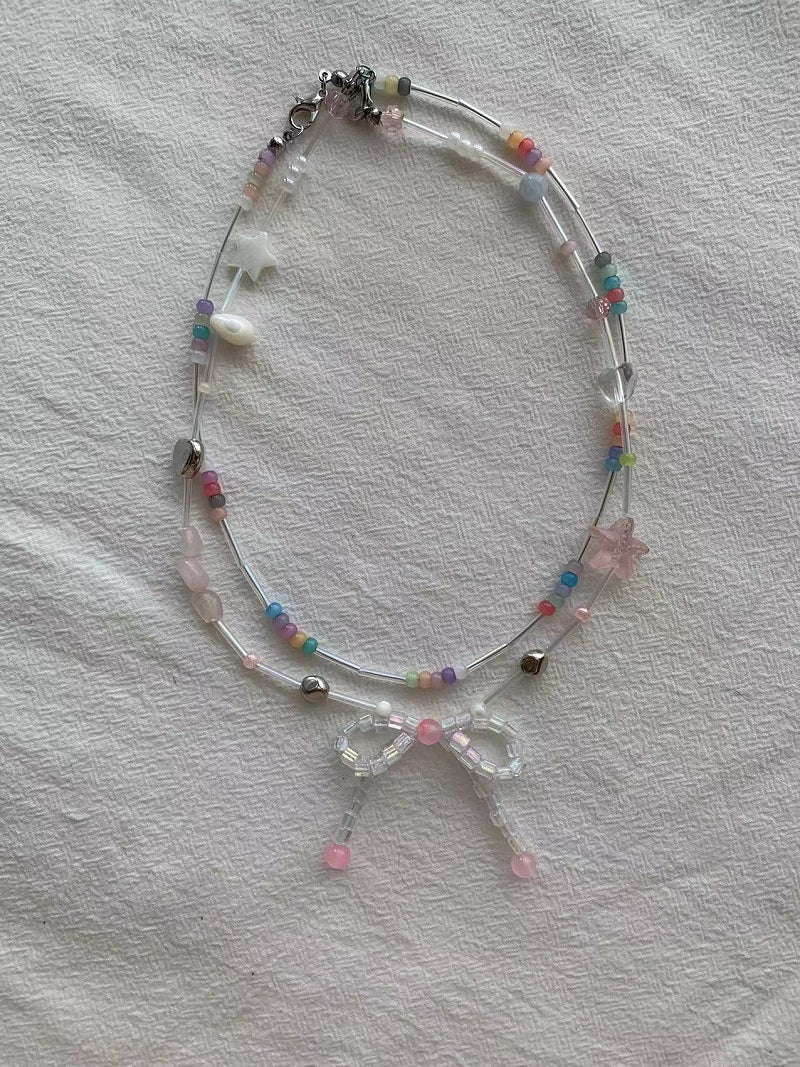 pink bow Two piece set necklace