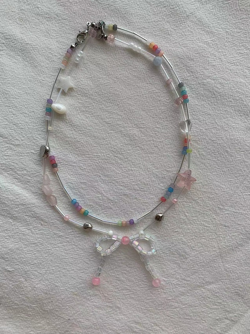 pink bow Two piece set necklace