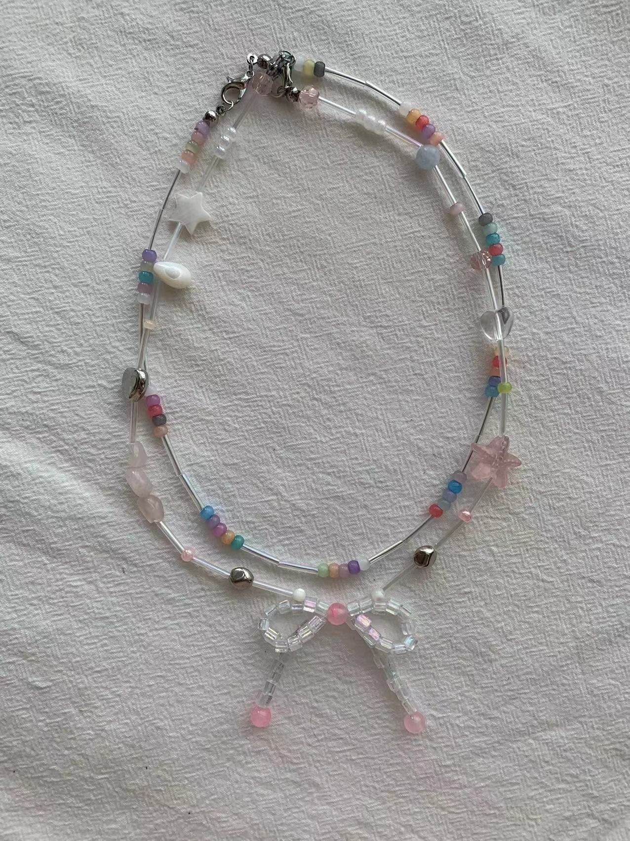 pink bow Two piece set necklace