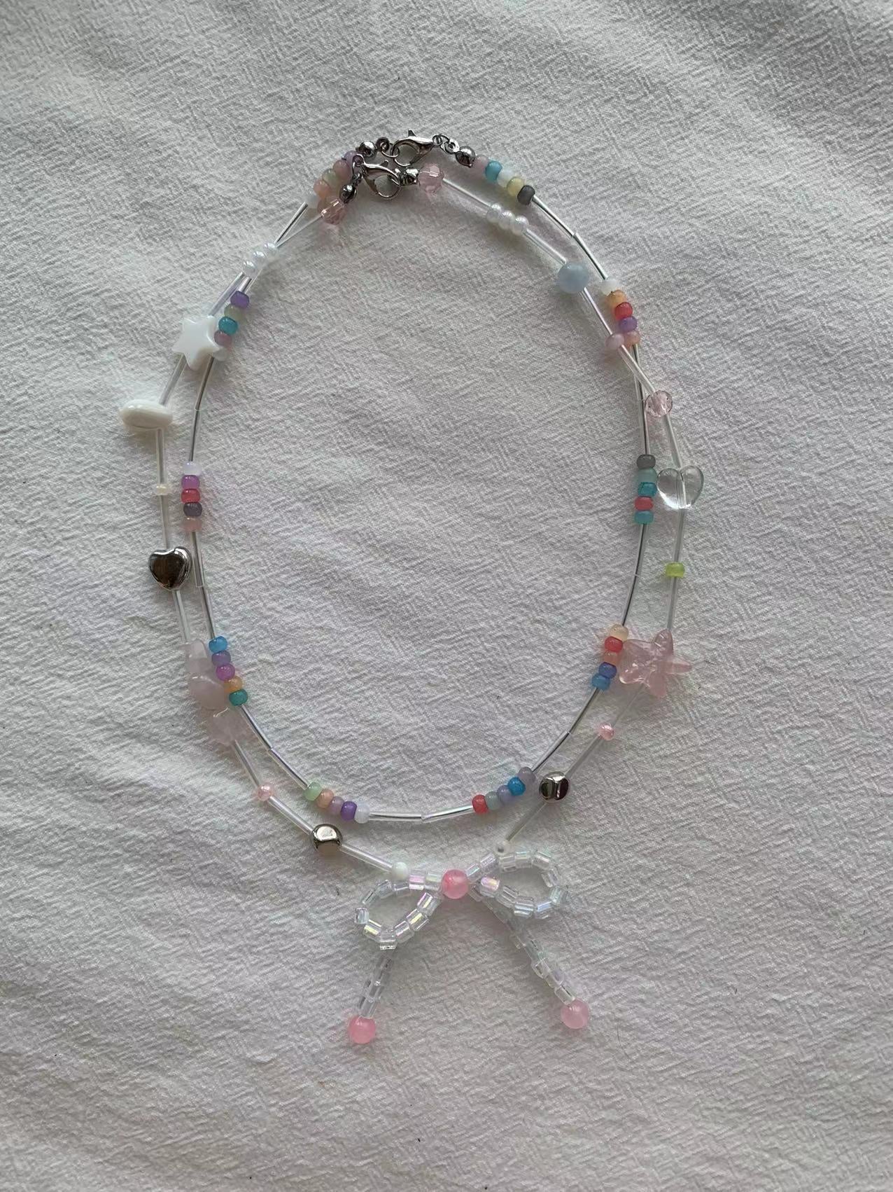 pink bow Two piece set necklace
