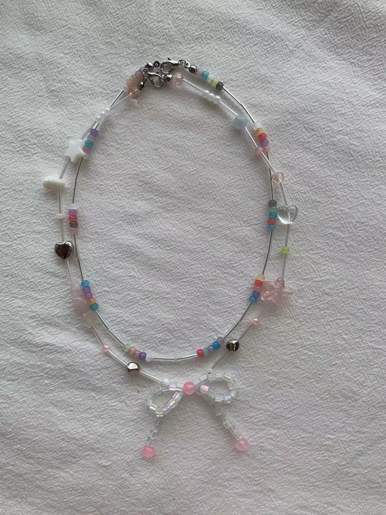pink bow Two piece set necklace