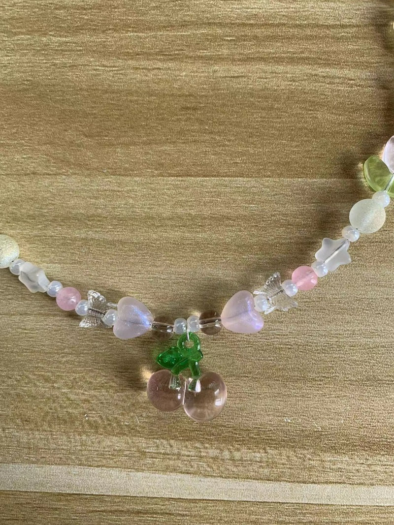 pink cherry pastel necklace