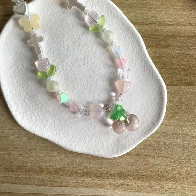 pink cherry pastel necklace