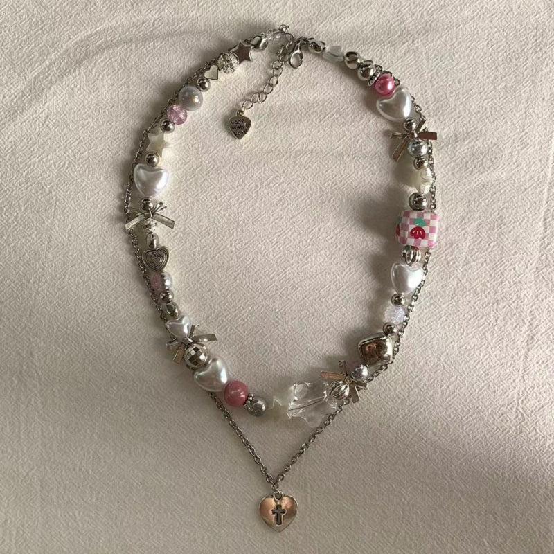 Pink Tulip Block Stacked Necklace