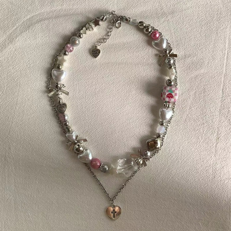 Pink Tulip Block Stacked Necklace