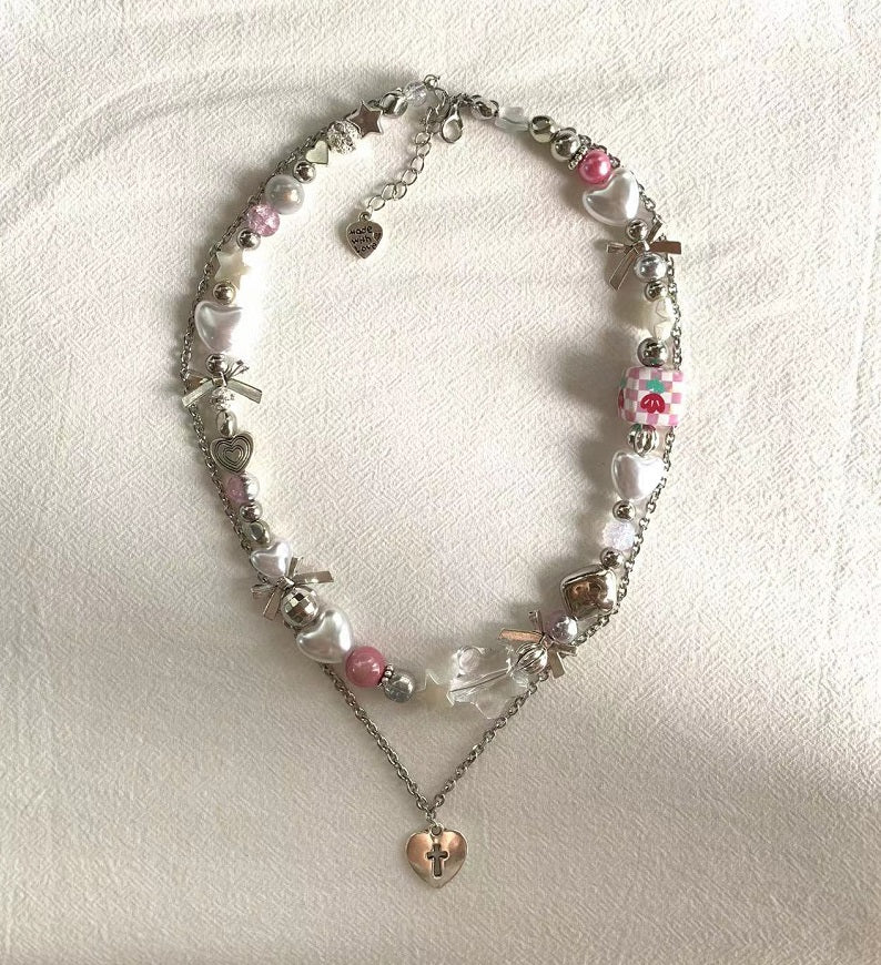 Pink Tulip Block Stacked Necklace
