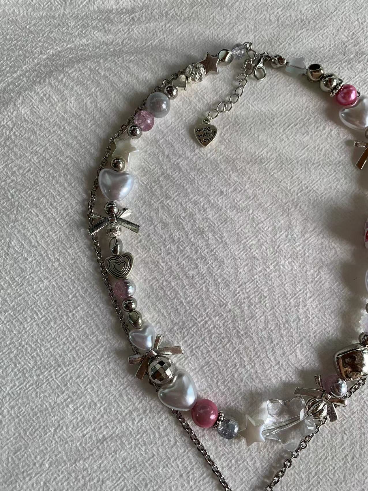 Pink Tulip Block Stacked Necklace