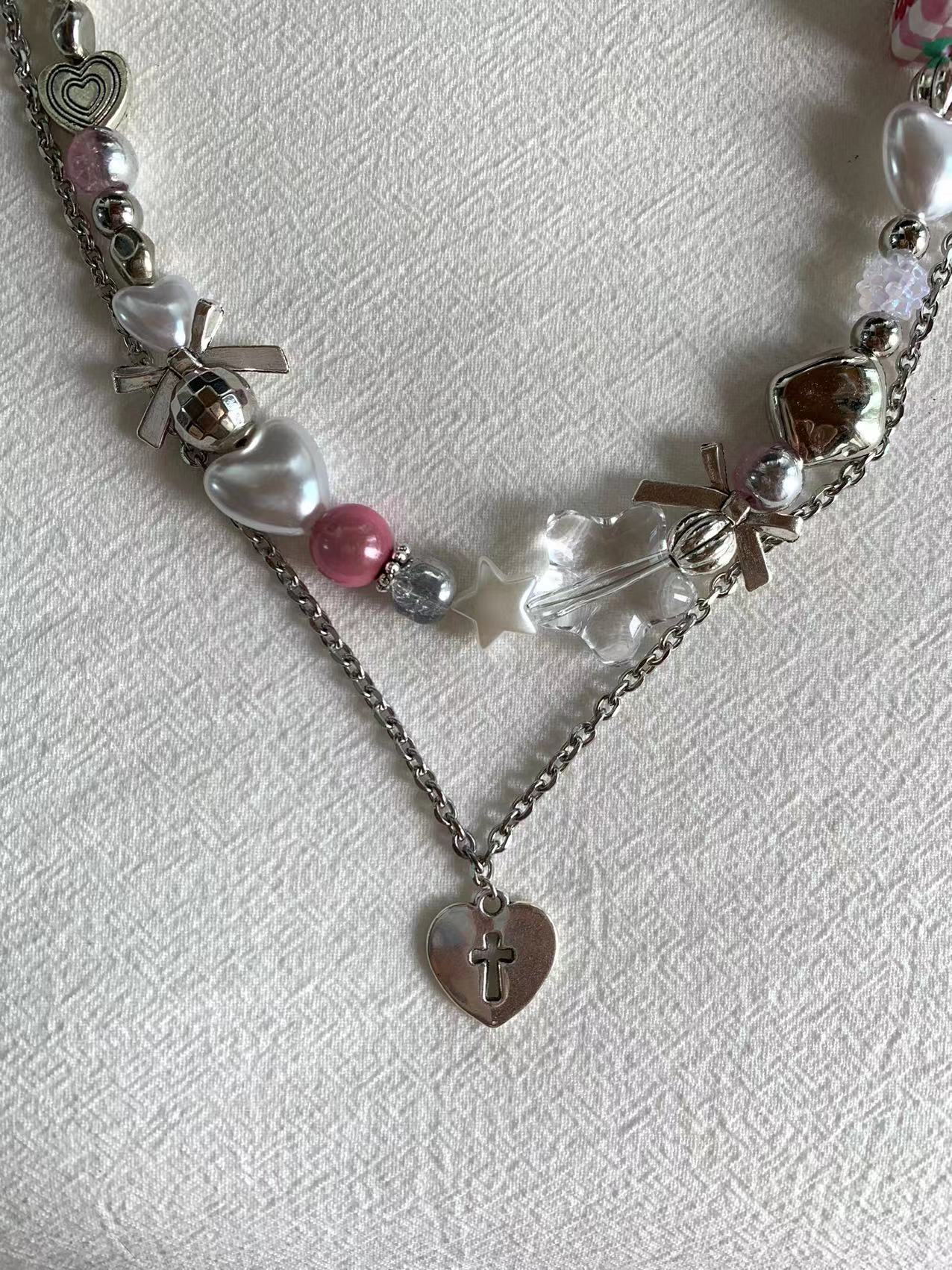 Pink Tulip Block Stacked Necklace