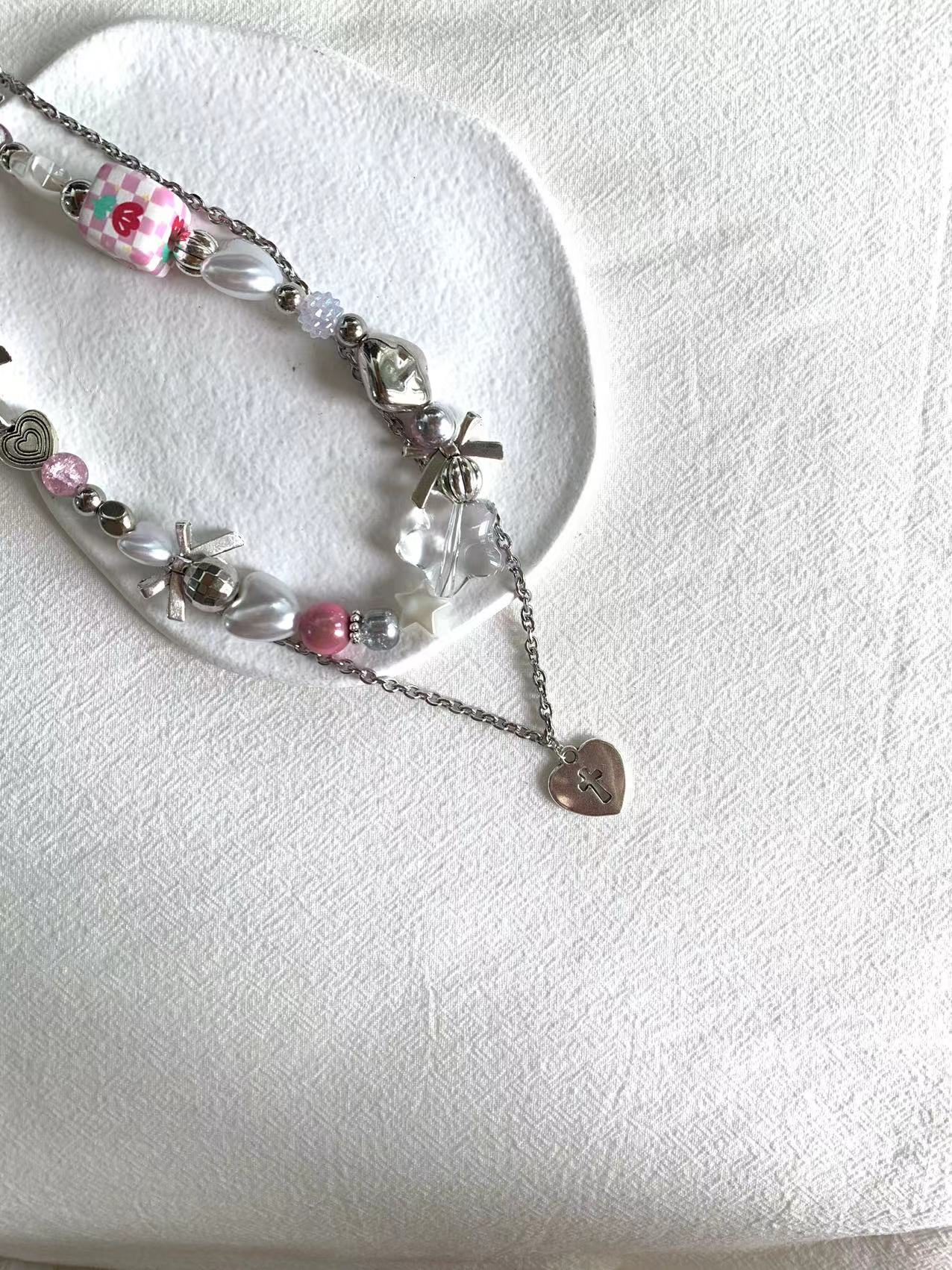 Pink Tulip Block Stacked Necklace
