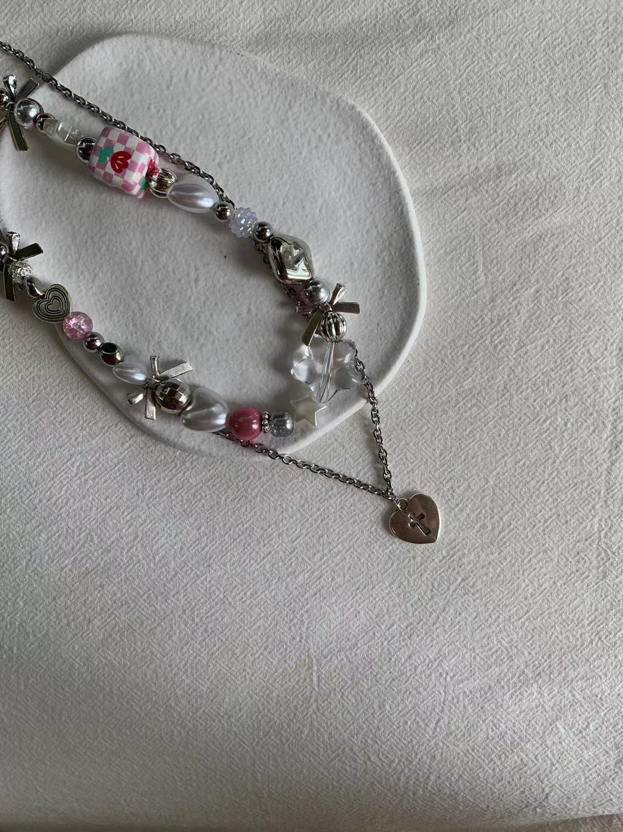 Pink Tulip Block Stacked Necklace
