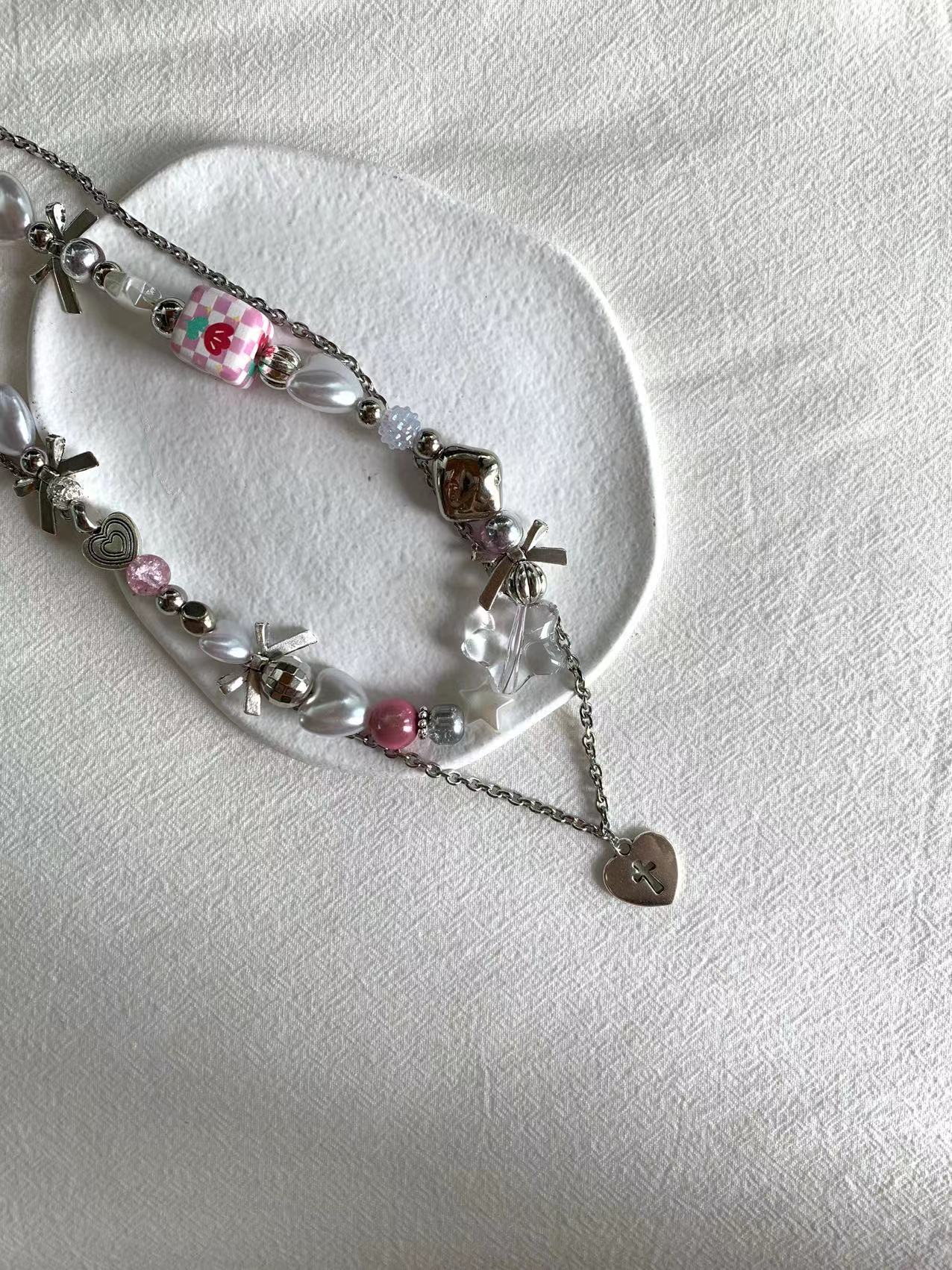 Pink Tulip Block Stacked Necklace