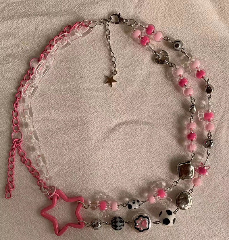 pink five-pointed star y2k necklace