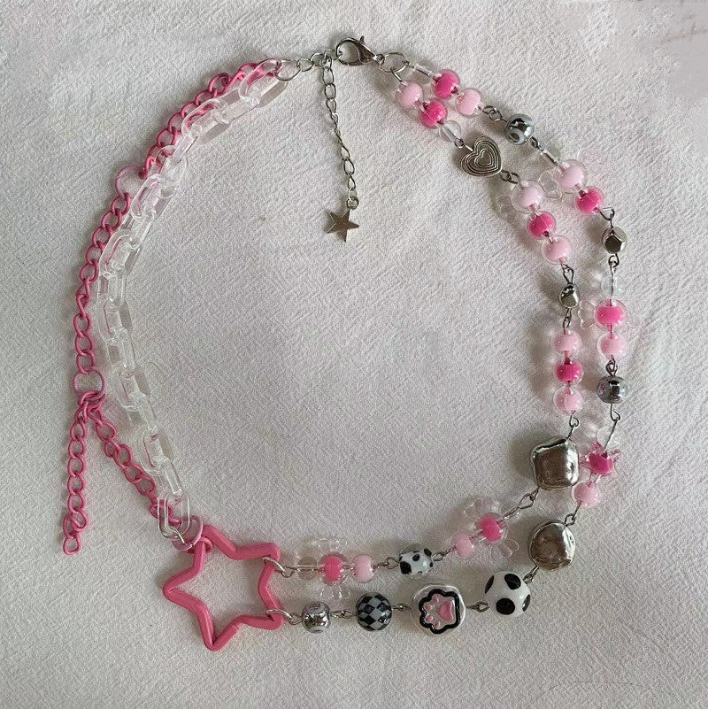 pink five-pointed star y2k necklace