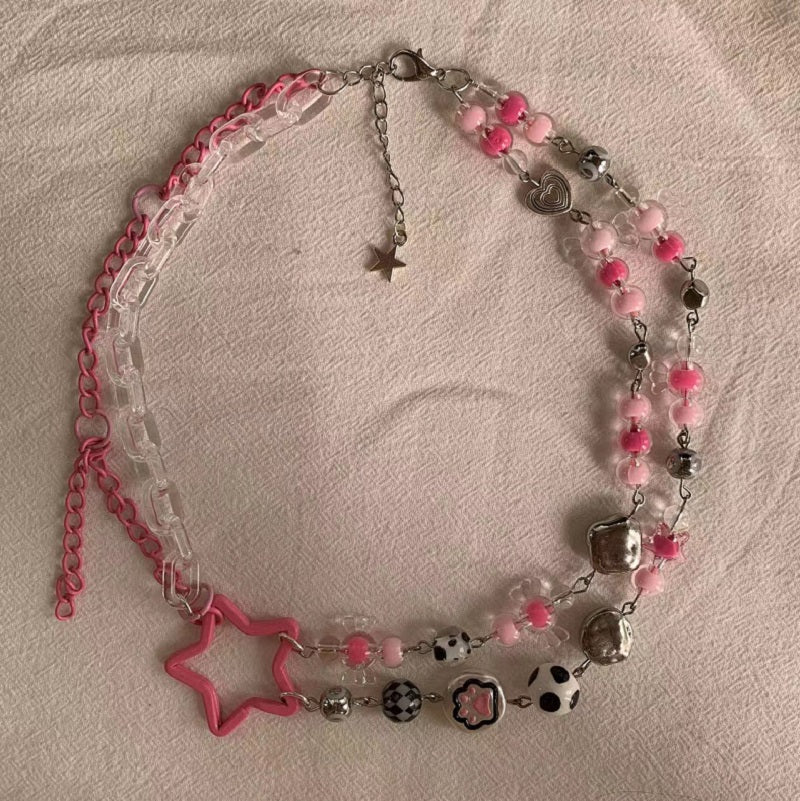 pink five-pointed star y2k necklace