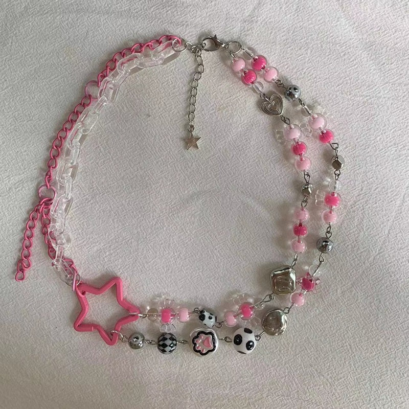 pink five-pointed star y2k necklace