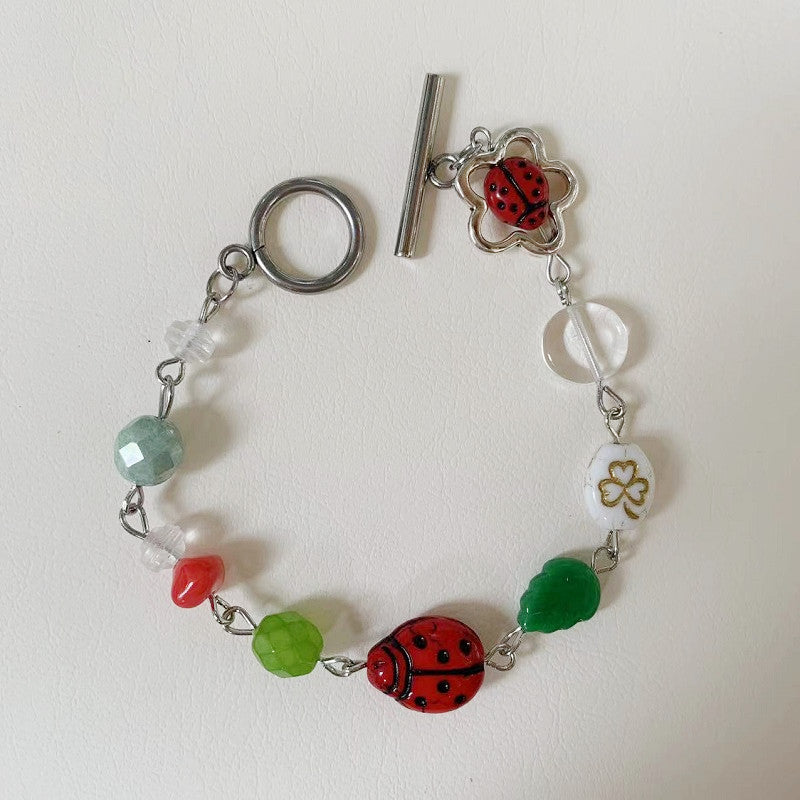 Czech Pearl Vintage Simple Childlike Ladybug Bracelet