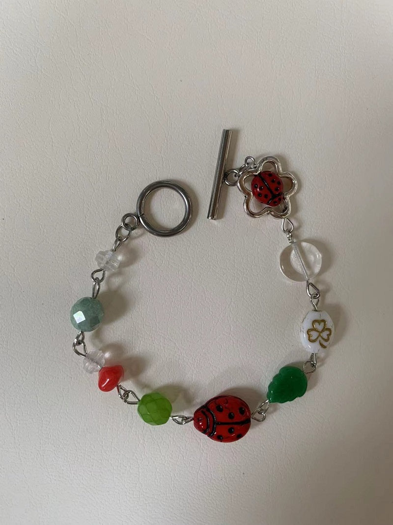 Czech Pearl Vintage Simple Childlike Ladybug Bracelet