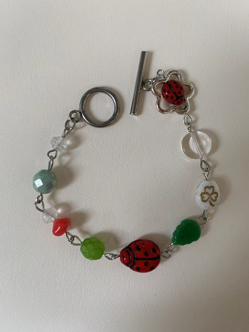 Czech Pearl Vintage Simple Childlike Ladybug Bracelet