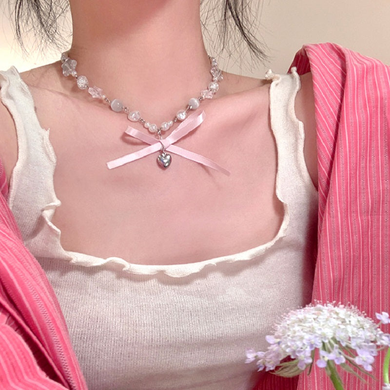 love bow stone necklace