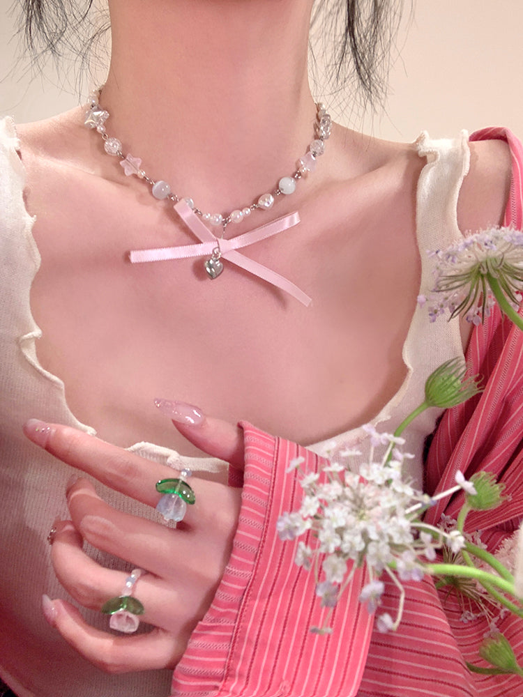 love bow stone necklace