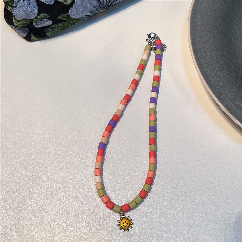 Candy colored soft clay smiley face necklace