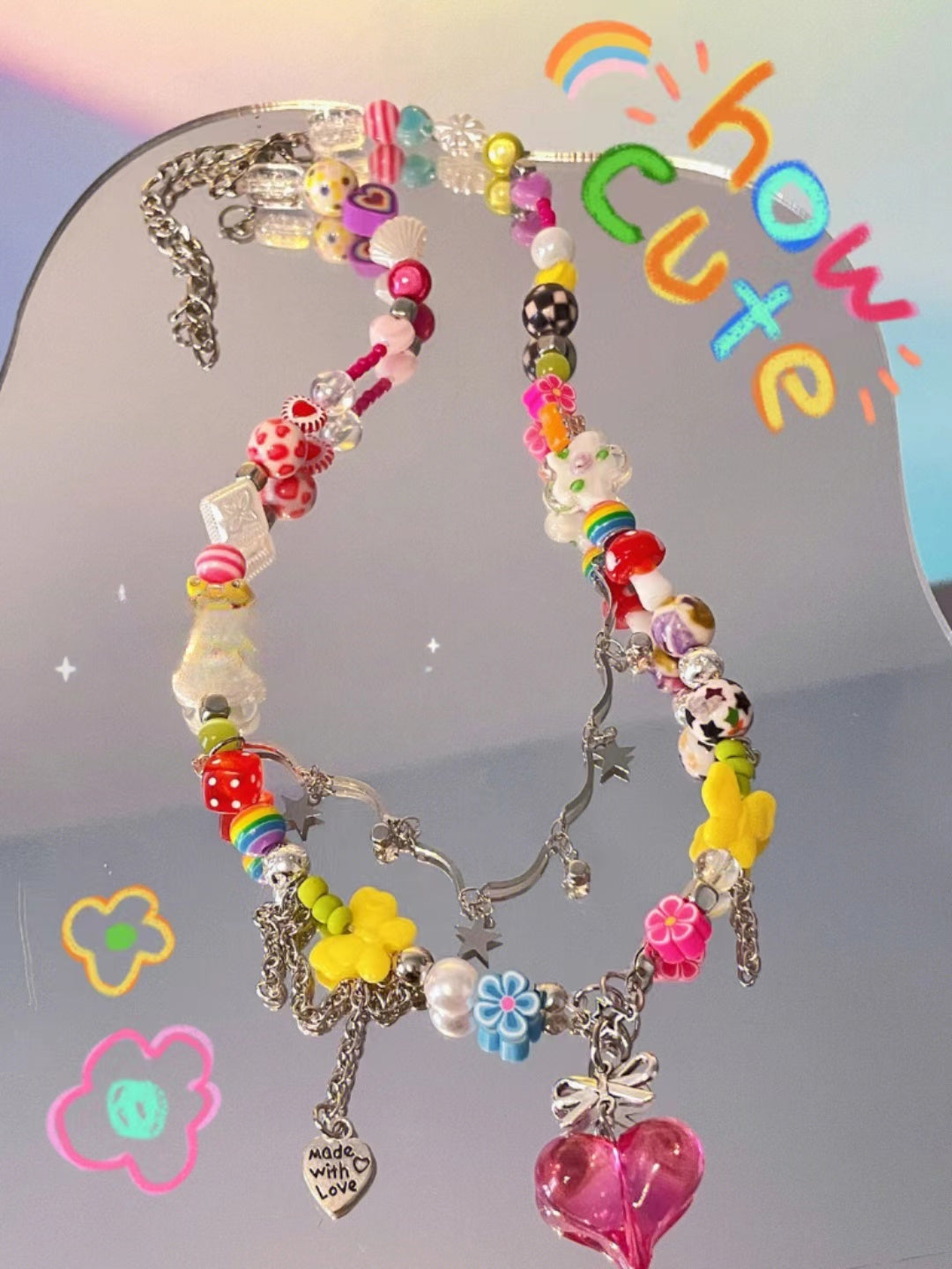 handmade pink love necklace