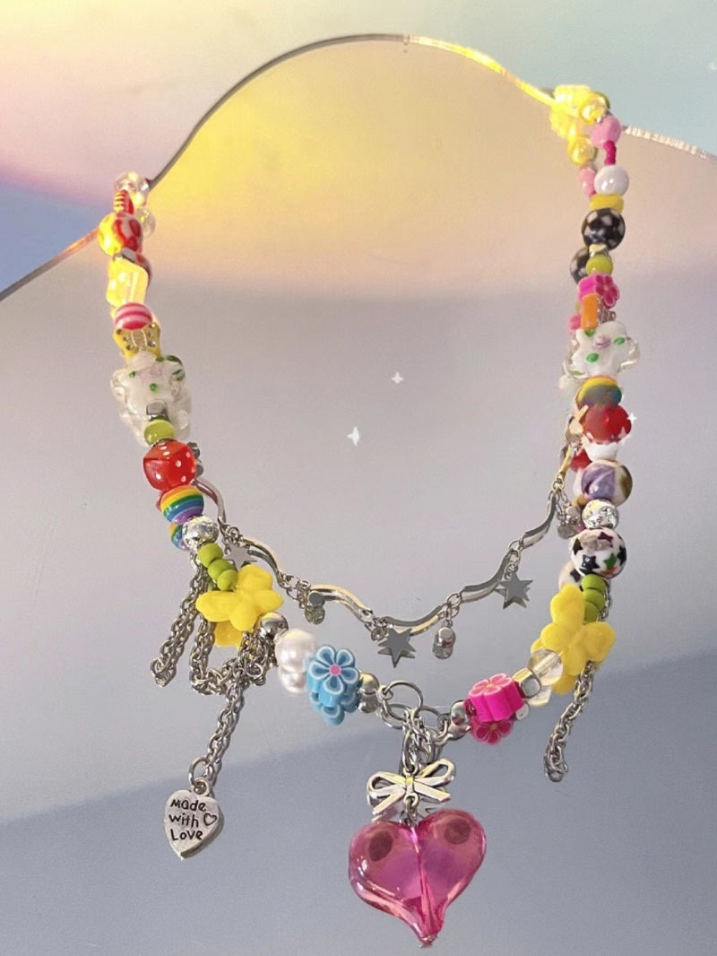 handmade pink love necklace