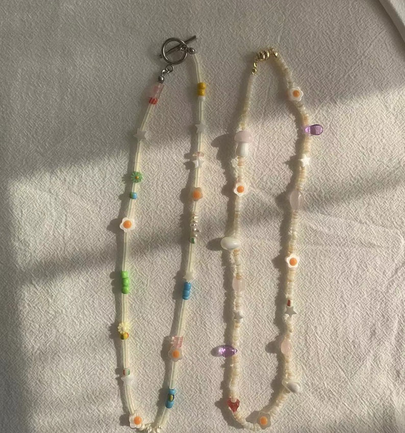 Tubular bead pentagram necklace