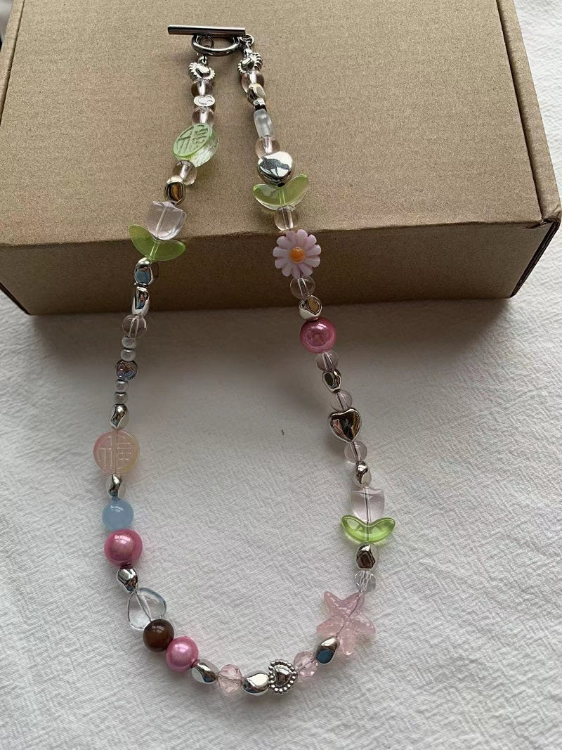 pink Reflective Ball tulip necklace