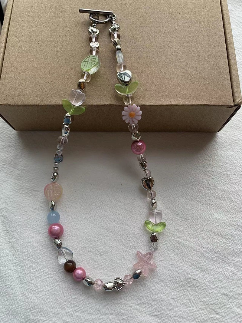 pink Reflective Ball tulip necklace