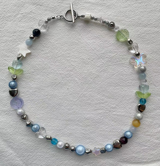 blue tulip ball y2k sweet necklace