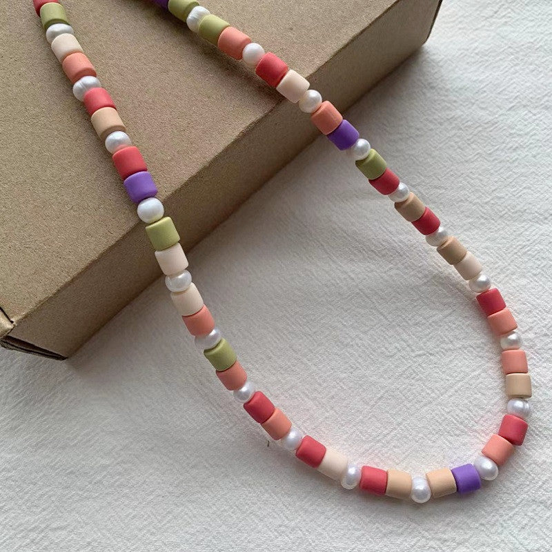 Colorful soft clay pearl necklace