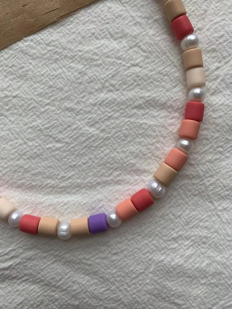 Colorful soft clay pearl necklace