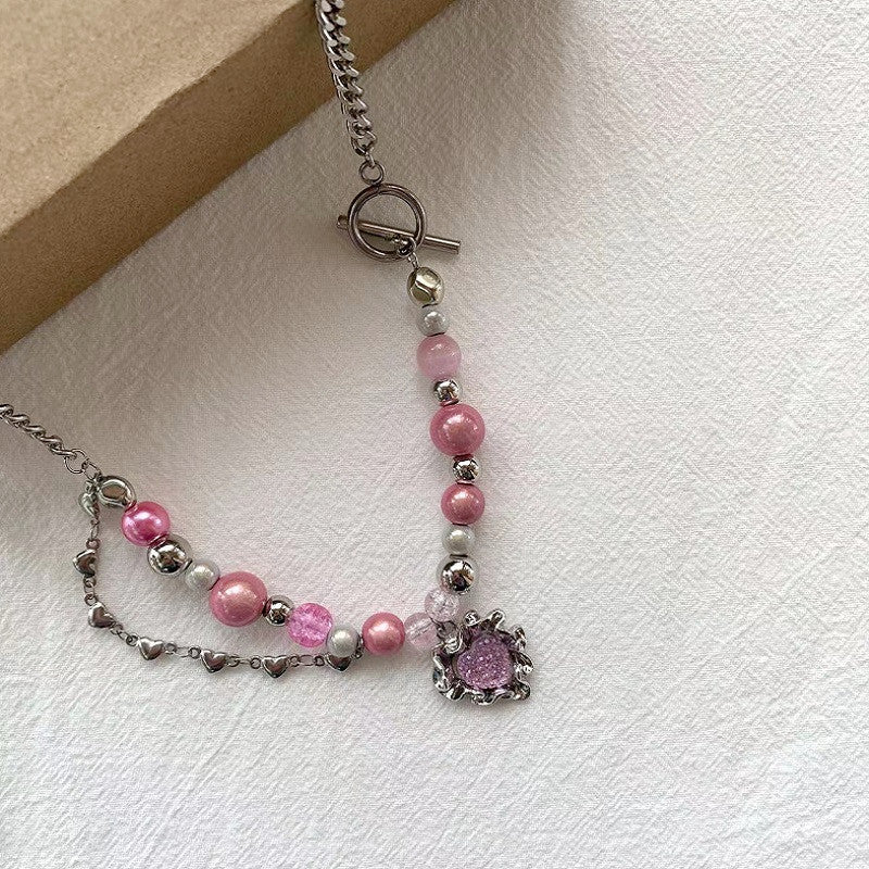 pink pink love long necklace