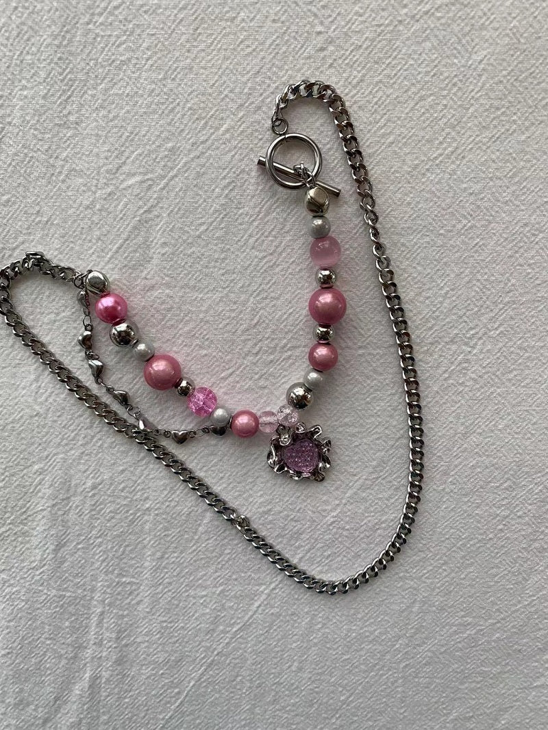 pink pink love long necklace