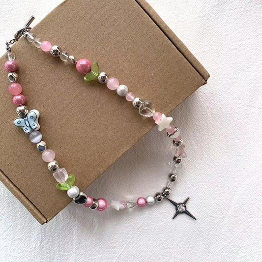cross bling y2k pink necklace