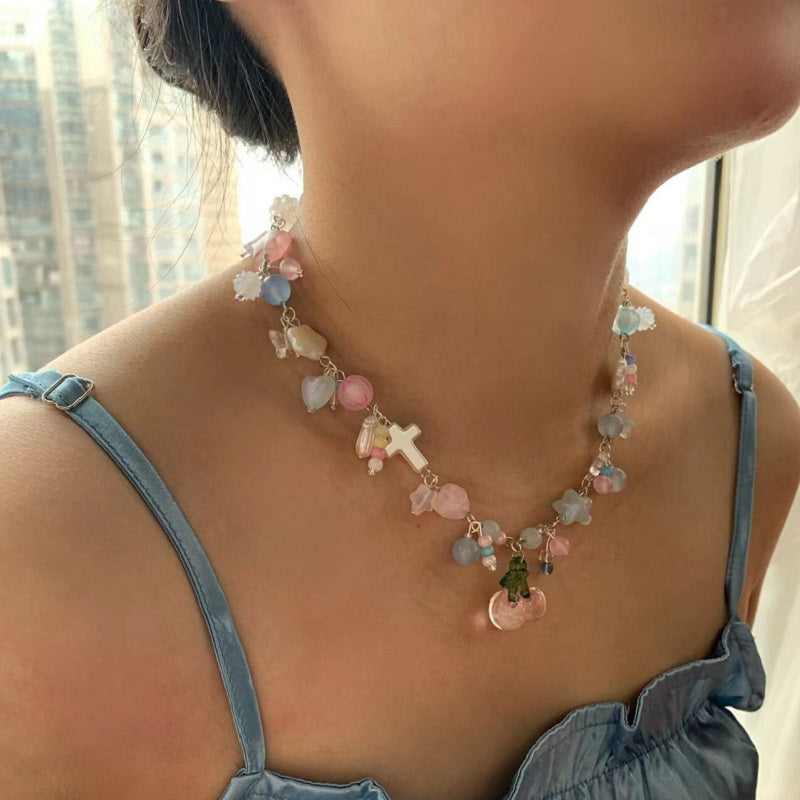 Pink cherry cute necklace