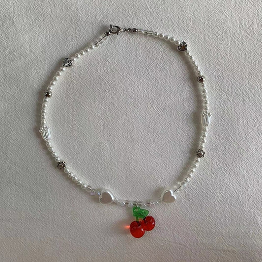 red cherry love necklace