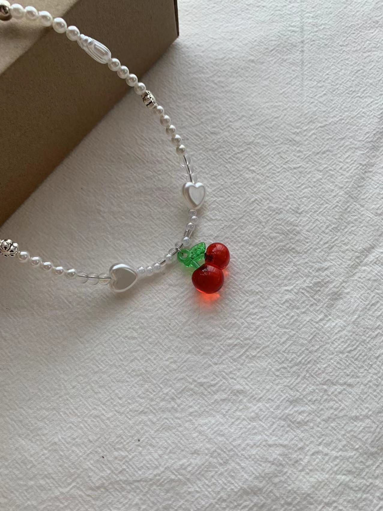 red cherry love necklace